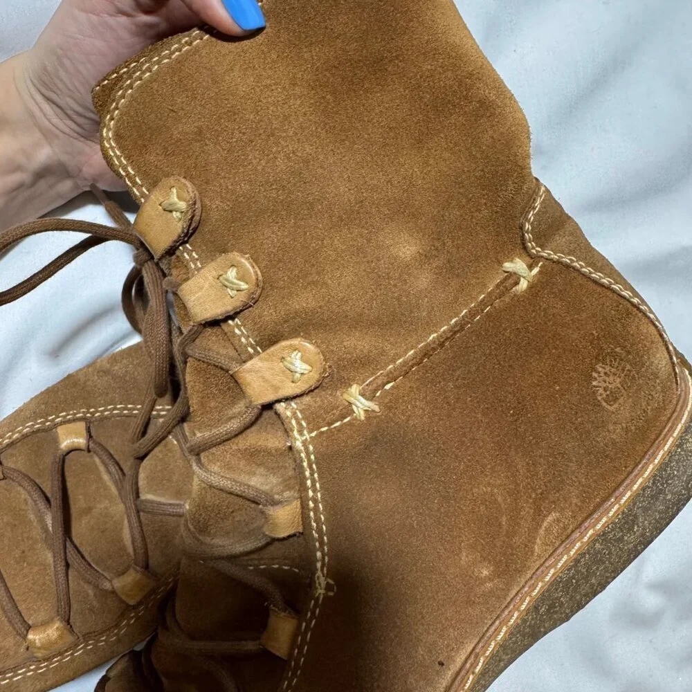 Timberland Reykir Ghillie Lace-Up Ankle Boots Tan Suede 11 Winter Cozy Boho Warm